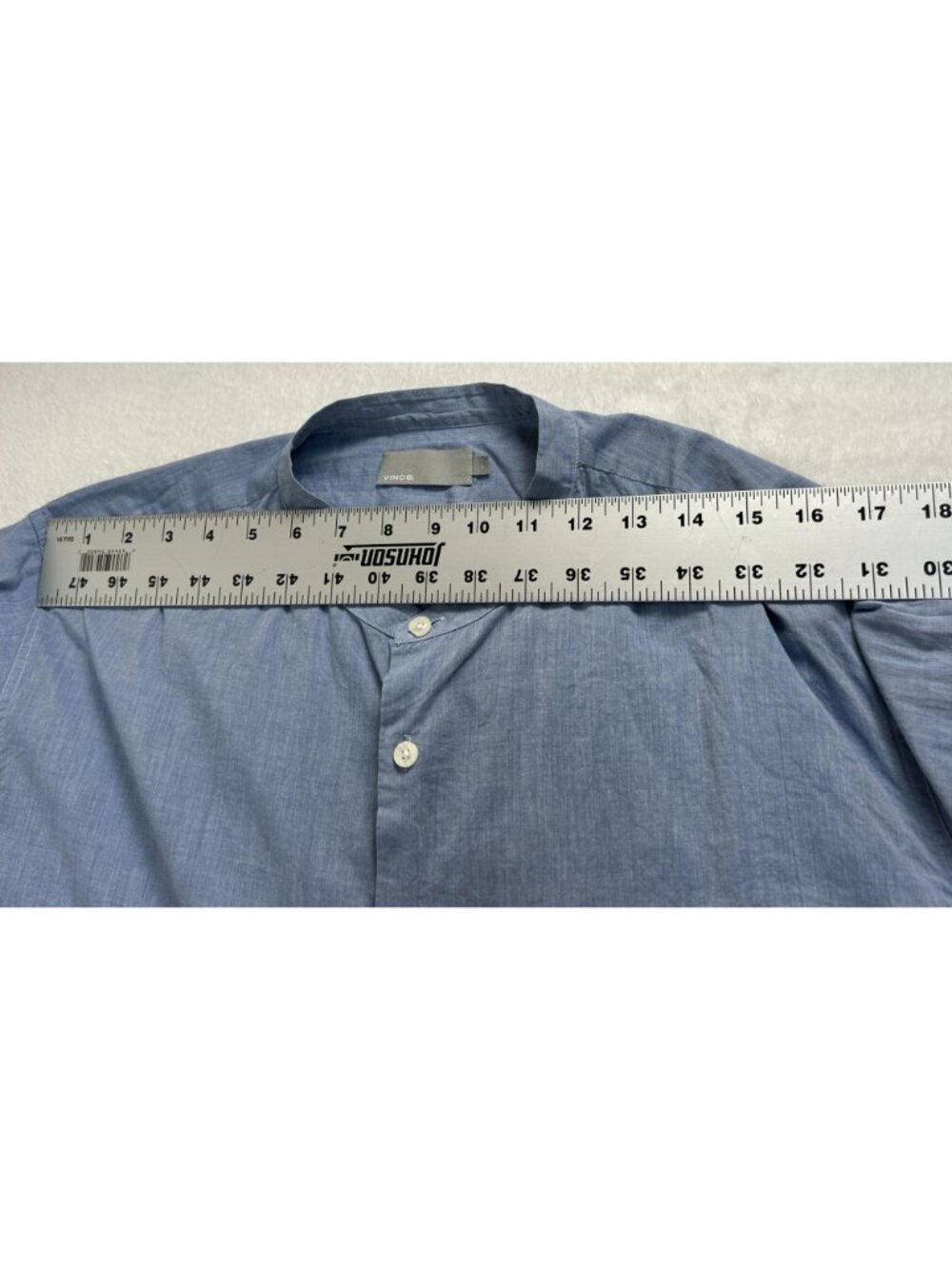 Vince Mens Blue Mandarin Collar Button-Up Shirt Large Long Sleeve Cotton Casual - Picture 7 of 11